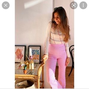 Size M-cropped pink check pants with flare bottoms. Vrg Girl.